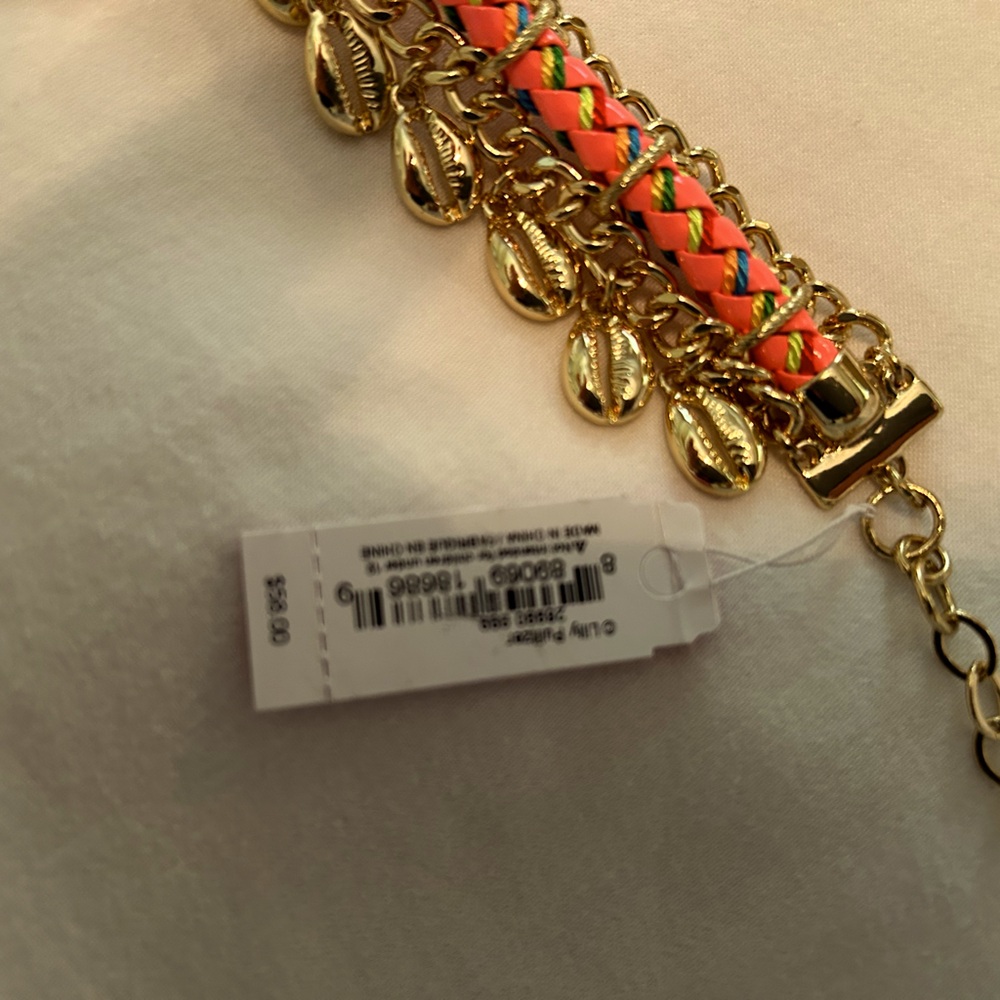 Lilly bracelet/ coral and gold with gold shells